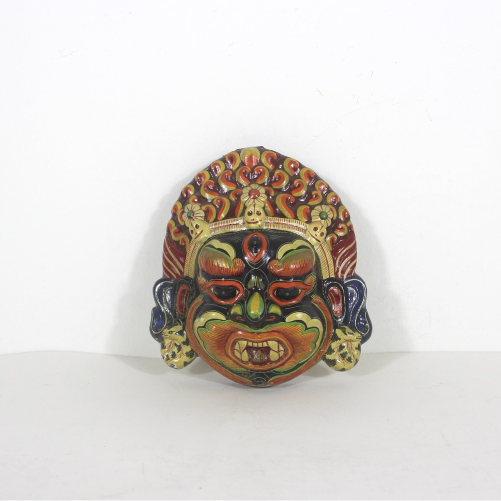 Vintage Mahakala Mask from Nepal or Tibet - Tantric Buddhist deity Colourful